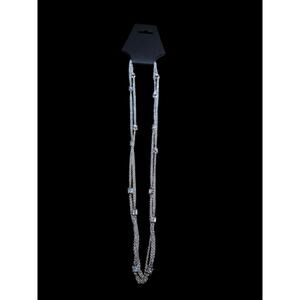 Long silver and faux diamond squares necklace